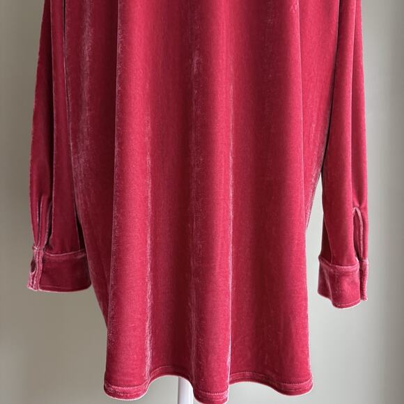 Soft Surroundings Velvet Boyfriend Tunic Button Up Shirt Garnet Red Cozy Luxe L - Picture 10 of 16